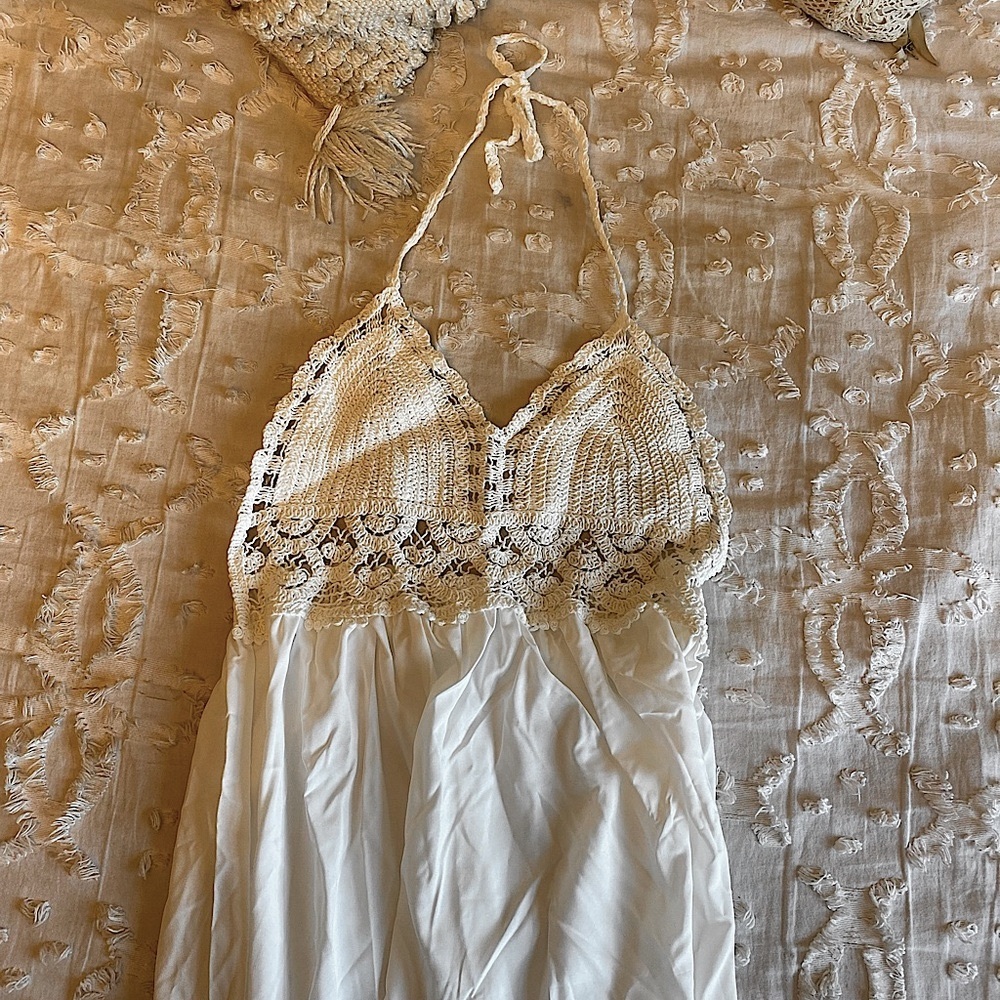 crocheted top white maxi dress